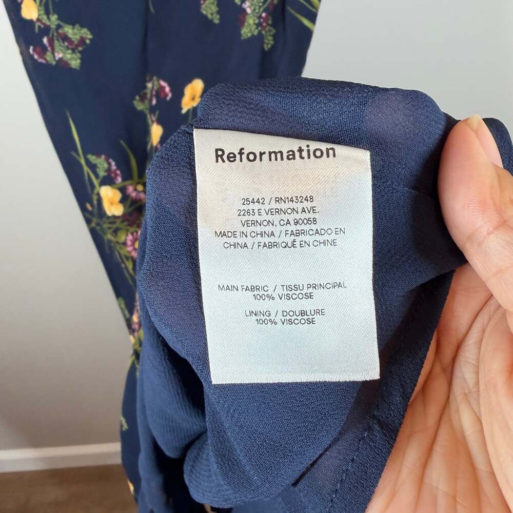 Reformation Nikita Midi Mademoiselle Navy Floral Tank Tie Strap Dress Size 4 - Picture 9 of 15